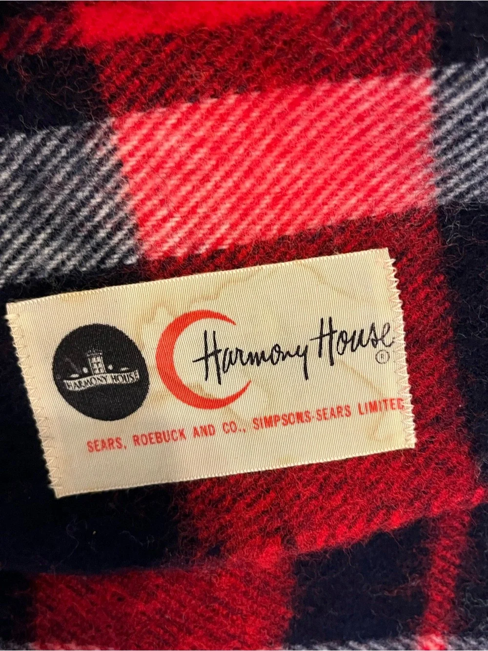 VINTAGE Sears Harmony House Red Plaid Wool Throw Blanket 70”X52” With Fringe